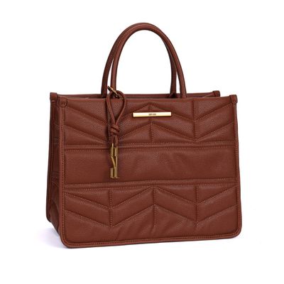 Bolsa Tote Marrom Café Estruturada Matelassê Alça De Mão