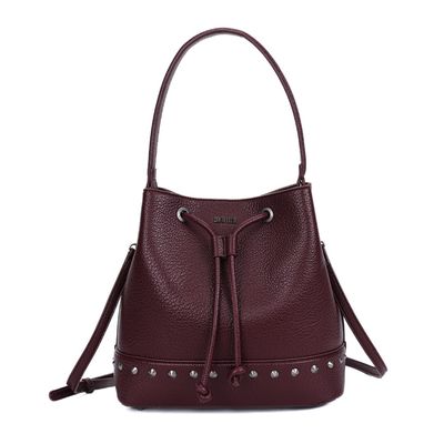 Bolsa Bucket Vermelho Bordô Tachas Alça Dupla