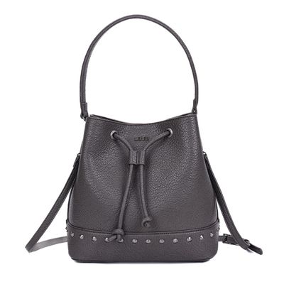 Bolsa Bucket Cinza Grafite Tachas Alça Dupla