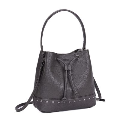 Bolsa Bucket Cinza Grafite Tachas Alça Dupla