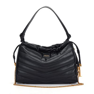 Bolsa Baguete Preta Soft Corrente Dourada
