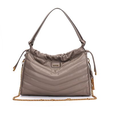 Bolsa Baguete Cinza Soft Corrente Dourada
