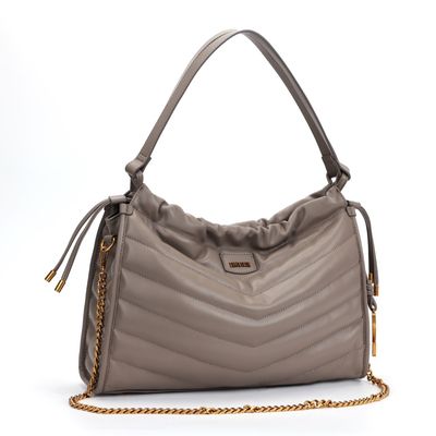 Bolsa Baguete Cinza Soft Corrente Dourada