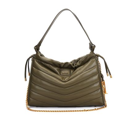 Bolsa Baguete Verde Militar Soft Corrente Dourada