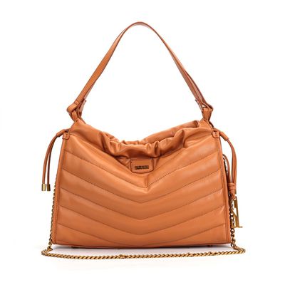 Bolsa Baguete Caramelo Soft Corrente Dourada