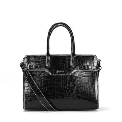 Bolsa Tote Croco Preta Alça Dupla Tiracolo