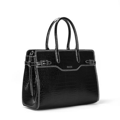 Bolsa Tote Croco Preta Alça Dupla Tiracolo