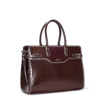 Bolsa Tote Croco Marrom Alça Dupla Tiracolo