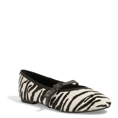 Sapatilha Couro Animal Print Zebra Bico Redondo