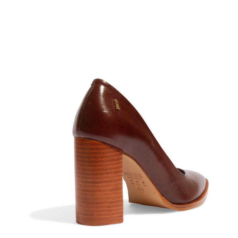 Scarpin Boneca Couro Marrom Salto Alto Bloco - Santa Lolla