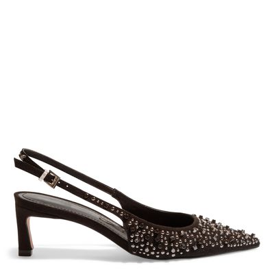 Scarpin Slingback Preto Tachas Salto Fino Baixo