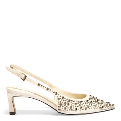 Scarpin Slingback Off White Tachas Salto Fino Baixo