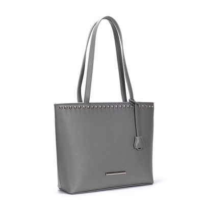 Bolsa Shopper Cinza Spikes Prata Alça De Ombro