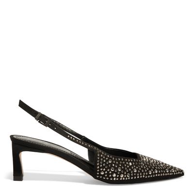 Scarpin Slingback Preto Camurça Pedraria