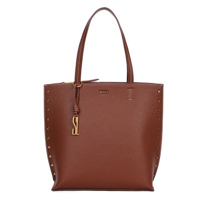 Bolsa Shopper Floater Marrom Tachas Alça De Ombro