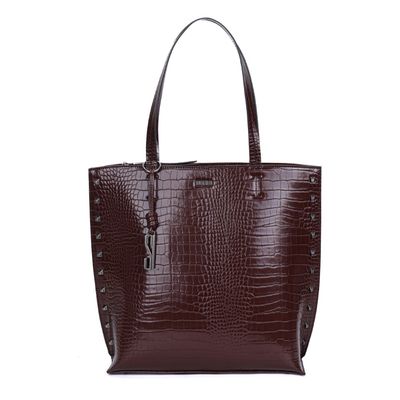 Bolsa Shopper Croco Marrom Tachas Alça De Ombro