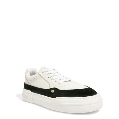 Tenis Couro Camurça Branco E Preto
