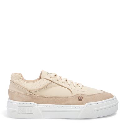 Tenis Couro Camurça Bege
