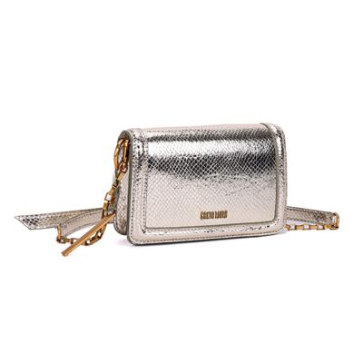 Bolsa Quadrada Dourada Alça Transversal Corrente