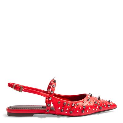 Sapatilha Slingback Napa Bico Fino Spikes Vermelho Ferrari