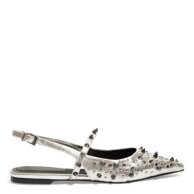 Sapatilha Slingback Bico Fino Spikes Prata