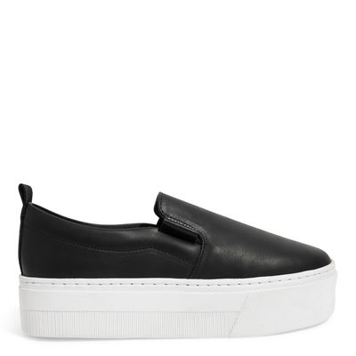 Tênis Slip On Plataforma Couro Confort Preto