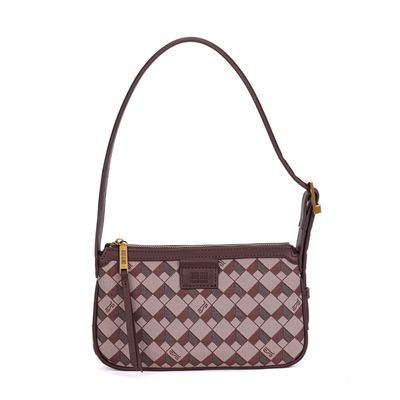 Bolsa Baguete Marrom Jacquard Alça Fina