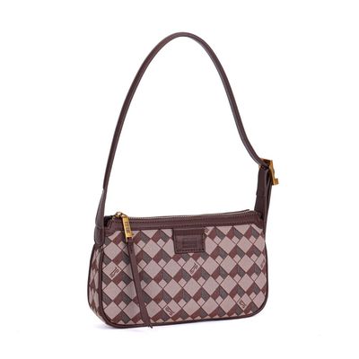 Bolsa Baguete Marrom Jacquard Alça Fina