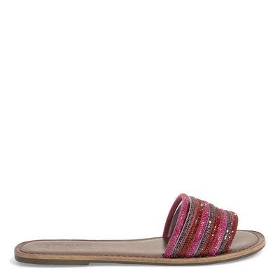 Rasteira Flat Marrom Tiras Strass Brilhos