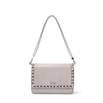 Bolsa Pequena Cinza Tachas Quadrada Alça De Ombro