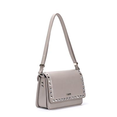 Bolsa Pequena Cinza Tachas Quadrada Alça De Ombro