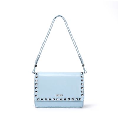 Bolsa Pequena Azul Claro Tachas Quadrada Alça De Ombro