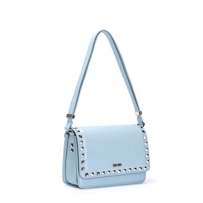 Bolsa Pequena Azul Claro Tachas Quadrada Alça De Ombro