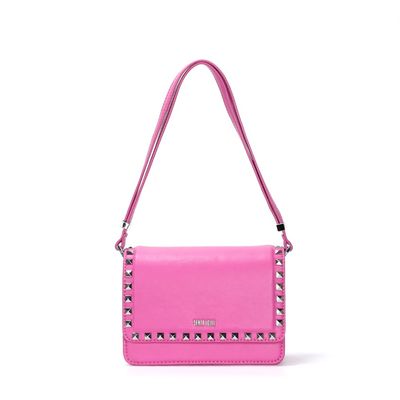Bolsa Pequena Rosa Pink Tachas Quadrada Alça De Ombro