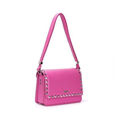 Bolsa Pequena Rosa Pink Tachas Quadrada Alça De Ombro
