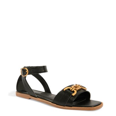 Sandália Rasteira Couro Floater Preto Bico Quadrado