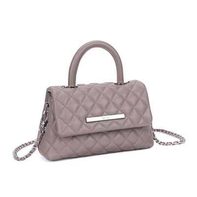 Bolsa Cinza Matelassê Alça Corrente Transversal