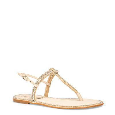 Rasteira Couro Confort Creme Strass Brilho