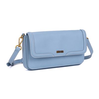 Bolsa Azul Claro Pesponto Pequena Transversal