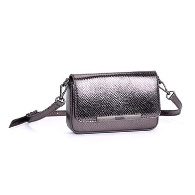 Bolsa Mini Bag Cinza Grafite Metalizada Transversal