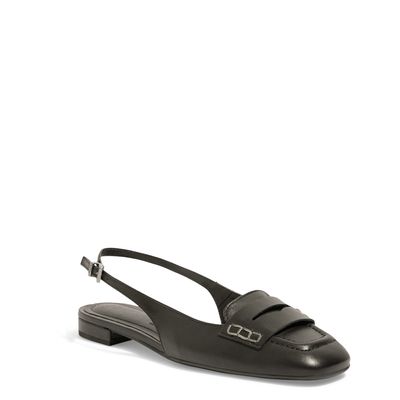 Sapatilha Slingback Couro Nobre Preto Bico Quadrado