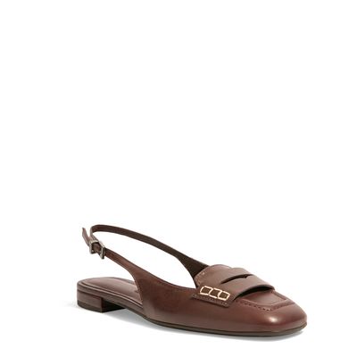 Sapatilha Slingback Couro Nobre Vermelho Bordô Bico Quadrado