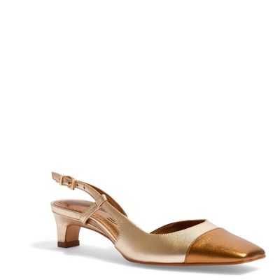 Scarpin Boneca Couro Metalizado Dourado  Salto Baixo