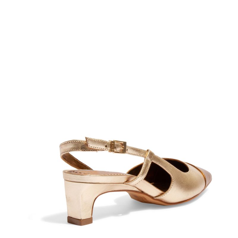 Scarpin Boneca Couro Metalizado Dourado Salto Baixo - Santa