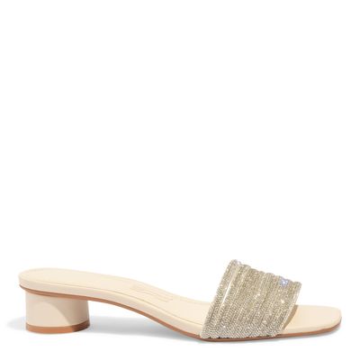 Mule Tamanco Couro Off White Strass