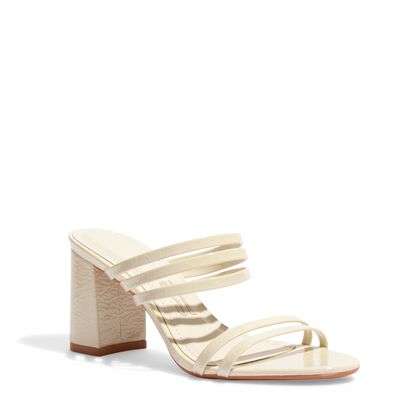 Mule Verniz Glossy Off White Salto Bloco Médio