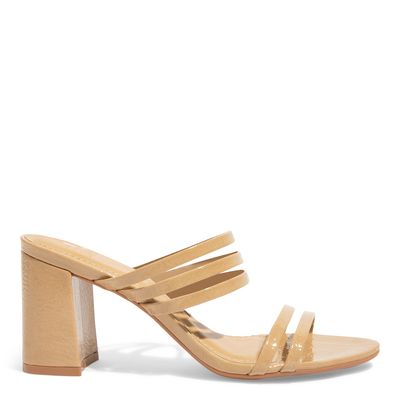 Mule Verniz Glossy Bege Salto Bloco Médio