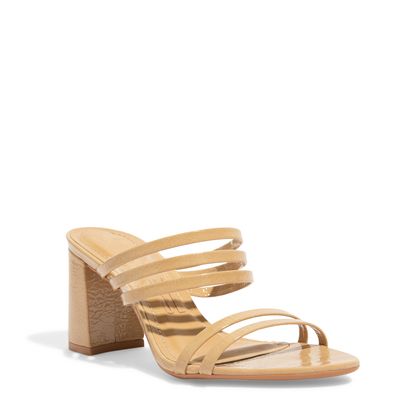 Mule Verniz Glossy Bege Salto Bloco Médio