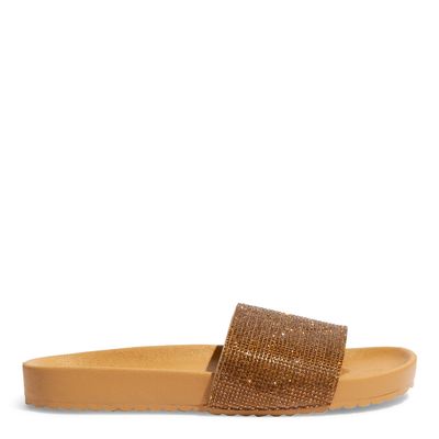 Chinelo Slide Borracha Bege Brilho