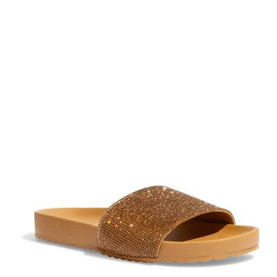 Chinelo Slide Borracha Bege Brilho